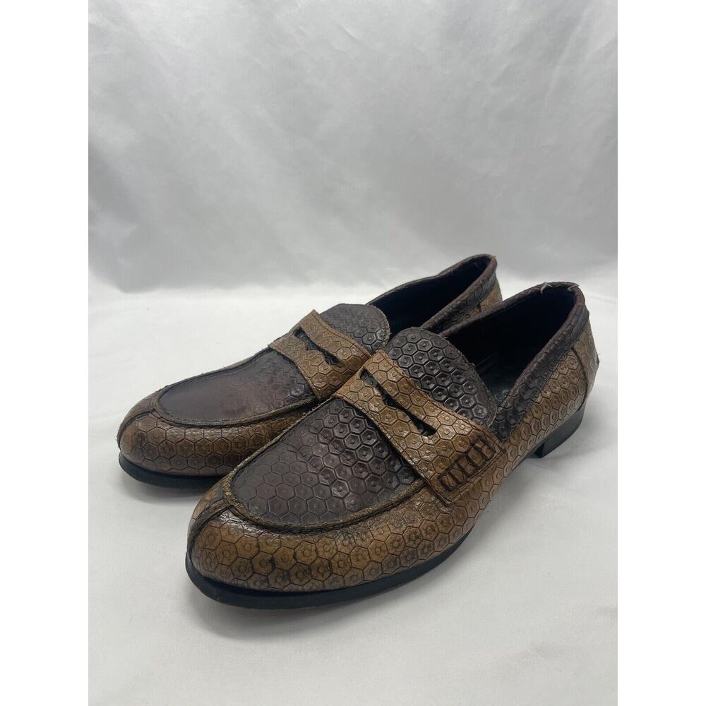 Cerruti Bespoke Leather Italy Hexagon Pattern Loafers Dress Shoes Men’s 10.5